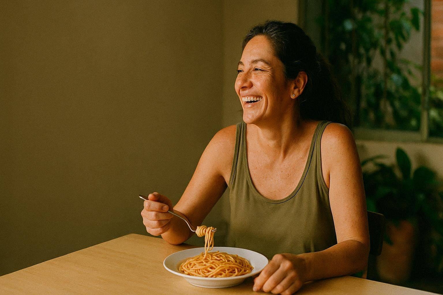 Disfrutando una comida en casa